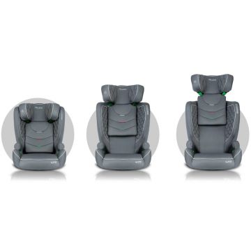 Scaun auto copii cu isofix Nukido I-SIZE 100-150 cm Louis Gri,tetiera reglabila in 12 pozitii,husa detasabila,indicatori instalare centura,protectie la impact lateral si certificare ECE R129