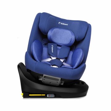 Scaun auto pentru copii, Kidnort Radjur Blue, cu isofix rotativ 360 i-Size 40-150 cm, Top Tether, centuri in 5 puncte, Sistem de impact lateral, baldachin reglabil