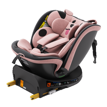 Scaun auto Buf Boof B-Joy Deluxe PinkDog iSize cu isofix, pozitie somn 155 grade, rotativ 360 grade, 40-150 cm