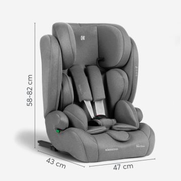 Scaun auto cu ISOFIX KikkaBoo i-Cross i-SIZE Light Grey 76-150 cm,Tetiera reglabila in 13 pozitii cu spuma de memorie,Centura Top Tether,Husa detasabila,Perna reductor