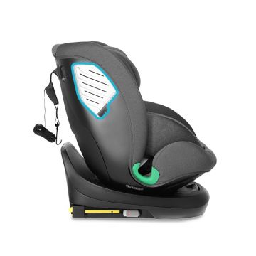 Scaun auto cu isofix rotativ pentru copii Kidnort Radjur Black, 360 i-Size 40-150 cm, Top Tether, centuri in 5 puncte, Sistem de impact lateral, parasolar reglabil, Pozitie somn