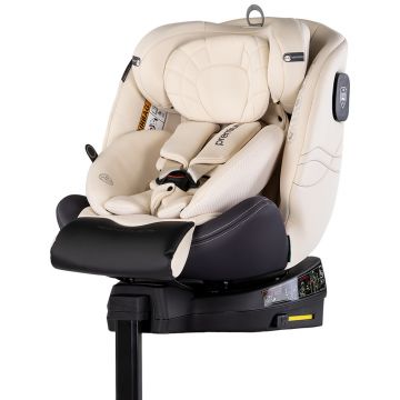 Scaun auto pentru copii Chipolino Premium Biscotta i-Size, rotativ, 40-150 cm, sistem isofix si picior de suport, protectie la impact lateral SPS, tetiera reglabila, husa detasabila