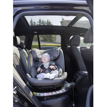 Scaun auto pentru copii cu isofix 4 in 1, Adamex Trip, omologat R129 i-Size, rotativ, cu picior de fixare, 12 niveluri de ajustare a suportului pentru cap, 40-150 cm sau 0-12 ani, Gri