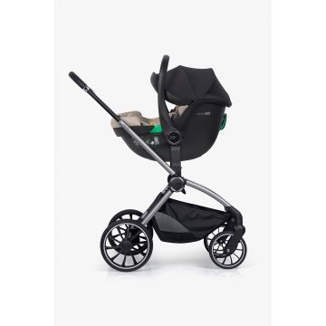 Set scoica auto si baza isofix rotativa EasyGo Buz Pro i-Size, omologat R129, cu tetiera reglabila in inaltime, copertina ajustabila, pentru copii intre 40-87 cm sau 0-13 kg, Taupe