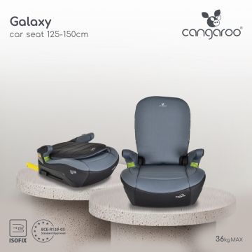 Inaltator auto Cangaroo Space Gray 125-150 cm cu spatar rabatabil,Fixare cu ISOFIX,Certificare I-Size R-129,Husa detasabila,Cotiere