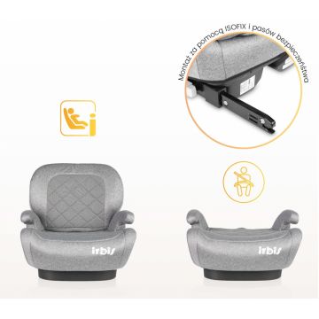 Inaltator auto copii Caretero Irbis I-Size Graphite 125-150 cm, fixare cu isofix, centura de ghidaj, spatar reglabil si detasabil, husa lavabila, cotiere, Certificat R129