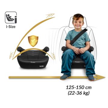 Inaltator auto copii Nukido Louis Negru 125-150 cm cu fixare isofix,conectori telescopici cu sistem vizual fixare corecta,tapiterie de calitate superioara,husa detasabila si lavabila,cotiere,dimensiune 32x37x22 cm
