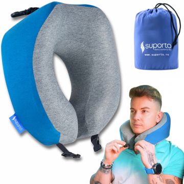 Perna de calatorie albastra Suporto Travel Companion din spuma cu memorie