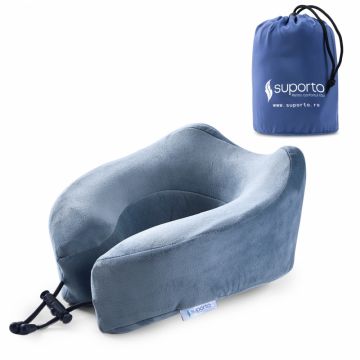Perna de calatorie gri arcuita cu suport inalt Suporto Travel din spuma cu memorie