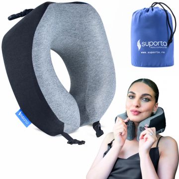 Perna de calatorie neagra Suporto Travel Companion din spuma cu memorie