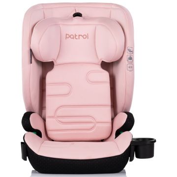 Scaun auto pentru copii Chipolino Patrol Powder Pink I-Size 100-150 cm cu sistem Isofix, husa detasabila si suport pentru pahar