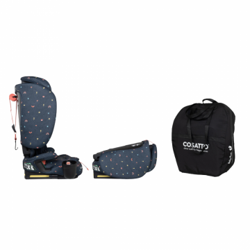 Scaun auto pentru copii i-Size 76-150 cm Cosatto On The Go Doodle Days cu sistem Isofix si Top-Tether, testare ADAC, pliere compacta, geanta de transport