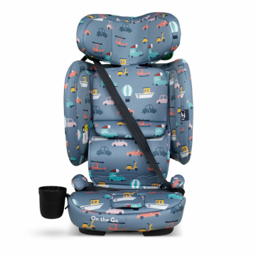 Scaun auto pentru copii i-Size 76-150 cm Cosatto On The Go Itchy Feet Sky cu sistem Isofix si Top-Tether, testare ADAC, pliere compacta, geanta de transport