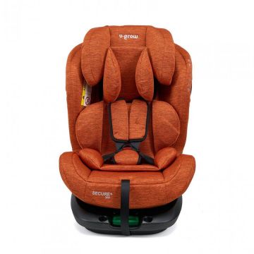 U-GROW Scaun auto pentru copii U-Grow Secure+, 40-150 cm, 360 grade, 4 pozitii de ajustare pe spate, 10 pozitii de ajustare a tetierei pe inaltime, Caramiziu