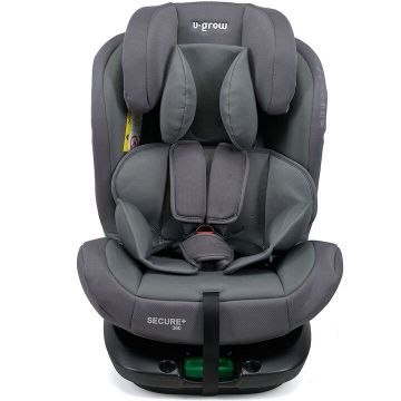 U-GROW Scaun auto pentru copii U-Grow Secure+, 40-150 cm, 360 grade, 4 pozitii de ajustare pe spate, 10 pozitii de ajustare a tetierei pe inaltime, gri