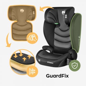Scaun auto copii 2in1 I-Size Tulano Joy 20 BlackGrey 100-150 cm cu spatar detasabil,certificat ECE R129,suport pahar si 2 parasolare incluse,tetiera reglabila 13 pozitii distincte
