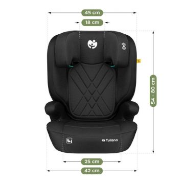 Scaun auto copii cu isofix 2in1 I-Size Tulano Joy 45 Black 100-150 cm cu spatar detasabil,certificat ECE R129,tetiera reglabila 14 pozitii, sistem protectie impact lateral SIP,2 parasolare auto incluse