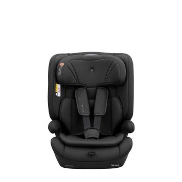Scaun auto copii Kikkaboo i-Flow i-SIZE Black 76-150 cm,spatar reglabil in 2 pozitii,tetiera reglabila 12 pozitii,salteluta reductor inclusa,centuri de siguranta cu protectii moi,certificat R129