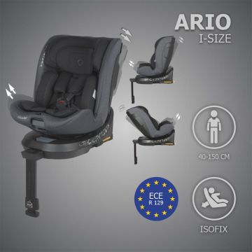 Scaun auto iSize 40-150 cm Coccolle Ario Anthracite cu sistem isofix, picior de fixare, rotatie 360