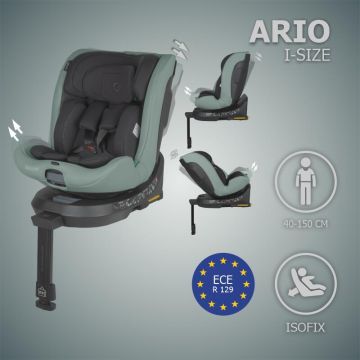Scaun auto iSize 40-150 cm Coccolle Ario Forest Sage cu sistem isofix, picior de fixare, rotatie 360