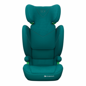 Scaun auto KinderKraft Junior Fix 2 Plus Green 100x150 cm, cu isofix, protectie SPS, tetiera reglabila, husa Air Flow