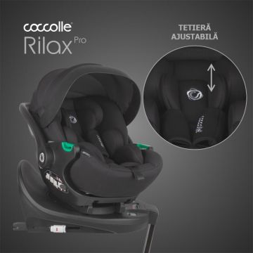 Scoica auto iSize Coccolle Rilax Black cu baza isofix rotativa 360, tetiera reglabila