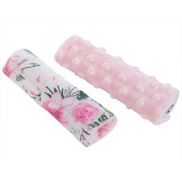 Set 2 protectii pentru centura de siguranta Minky Flowers Pink
