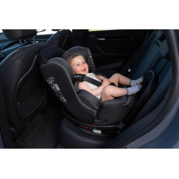 Scaun auto i-SIZE KikkaBoo i-SAFE Black pentru copii cu inaltimea 40-150 cm,fixare cu isofix,tetiera reglabila,sezut rotativ cu pozitie e somn,spatar reglabil 4 pozitii,pernuta reductor si husa detasabila