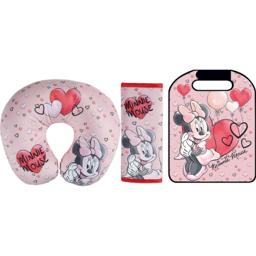 Disney Set calatorie 3 piese, Aparatoare pentru scaun, Perna gat si Protectie centura de siguranta Minnie Hearts Disney CZ3103415