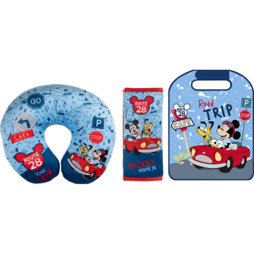 Disney Set calatorie 3 piese, Aparatoare pentru scaun, Perna gat si Protectie centura de siguranta Mickey Road Trip Disney CZ3103416