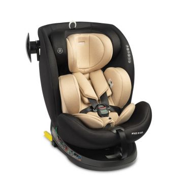 Scaun auto, Caretero, Commo, i-Size, 40-150 cm, 0-36 kg, Cu Isofix+Top Teather, Protectie laterala, Rotire 360 grade, Reglare spatar, Reglare tetiera, Conform R129/02, 0 luni+, Bej
