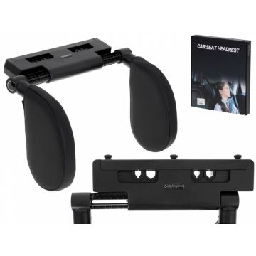 Suport tetiera auto pentru copii, Ikonka, pentru sustine cap si gat, echipat cu doua brate independente ce pot fi ridicate sau coborate la 180 grade, dimensiunea universala 26 x 22 x 23 cm, piele ecologica Black